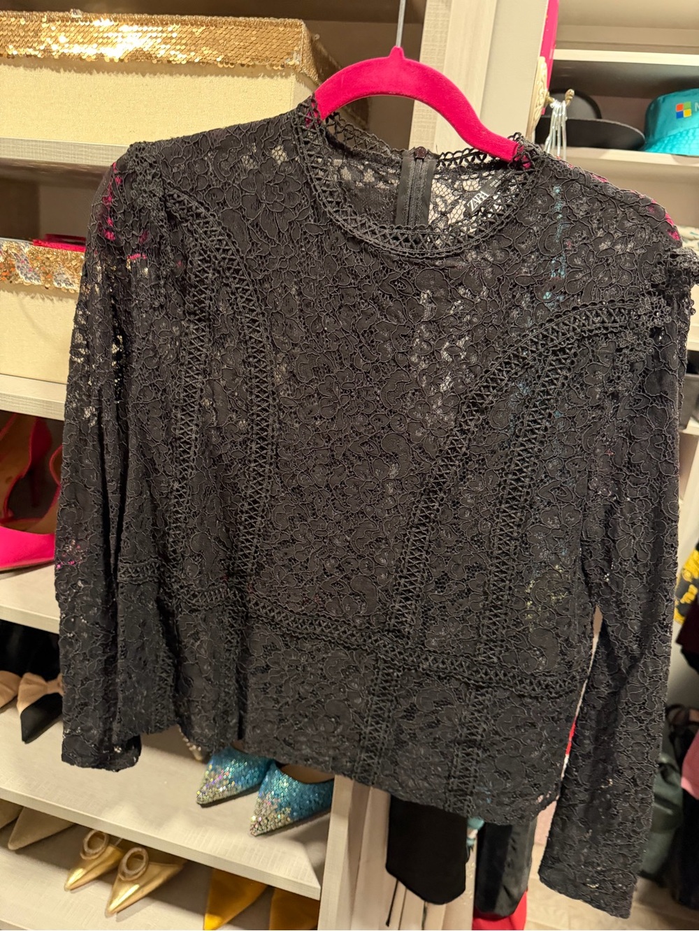 Zara Black Lace Long Sleeve Blouse